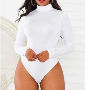 Long Sleeve White Sexy Bodysuits Lingerie Women Stretchy Leotard Jumpsuit